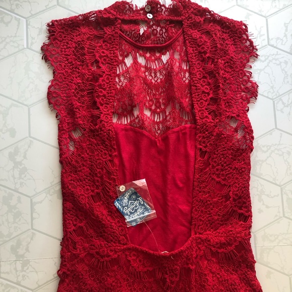 Free People Daydream Lace Dress in Cherry NWT - Picture 8 of 15